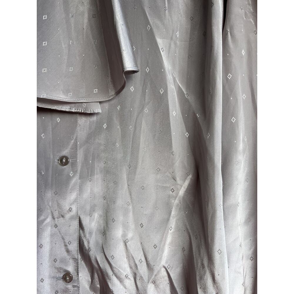 Vintage Gray Ruffled Mock Neck Diamonds Romantic Long Sleeve Satin Blouse Sz M - Picture 6 of 8